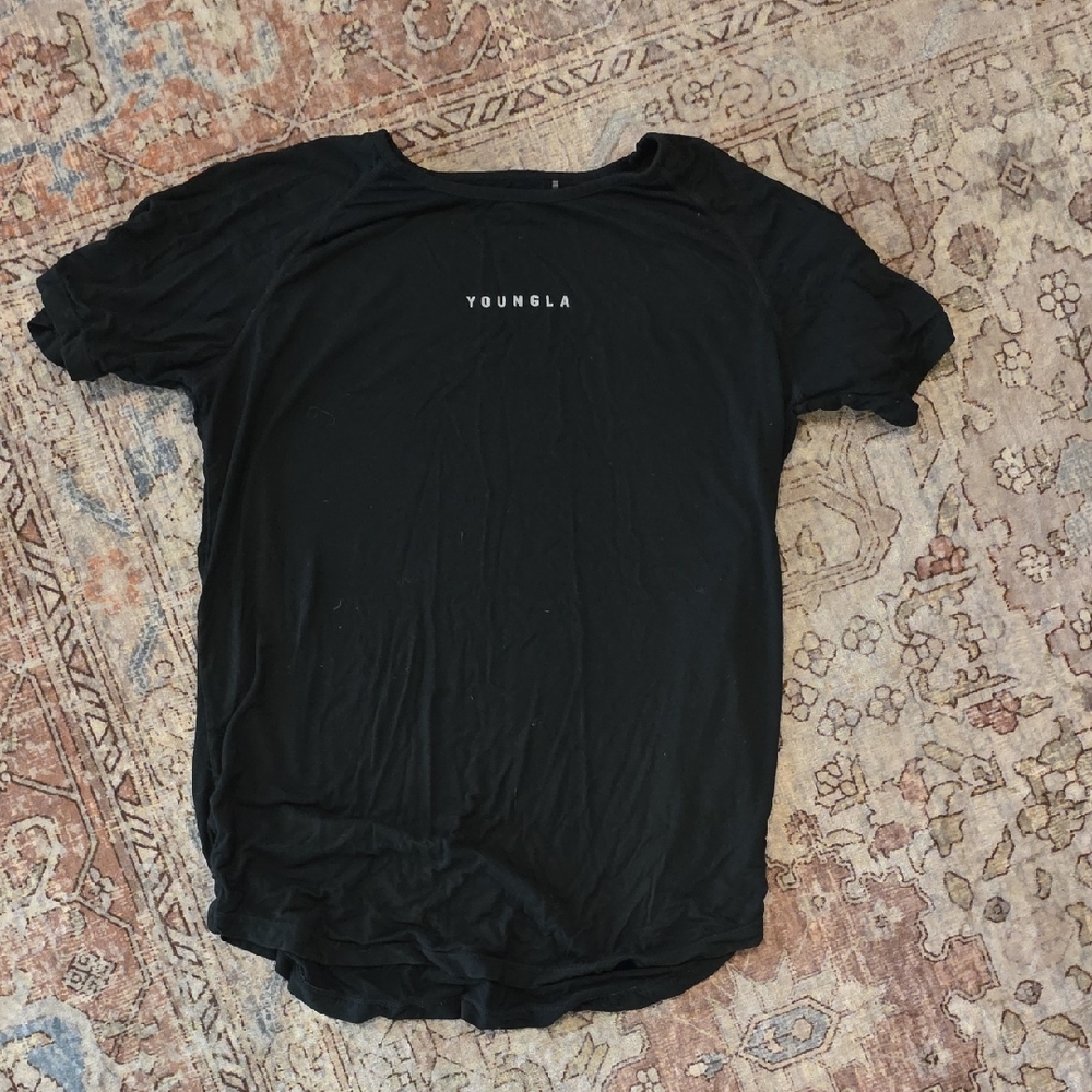 Mens Black Muscle Tee Small YOUNGLA